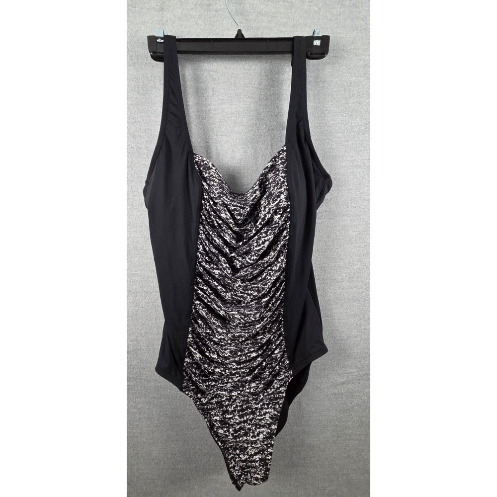 Calvin Klein 18 Black Pleated Ruched Panel Womens One Piece Bathing‎ Swimsuit